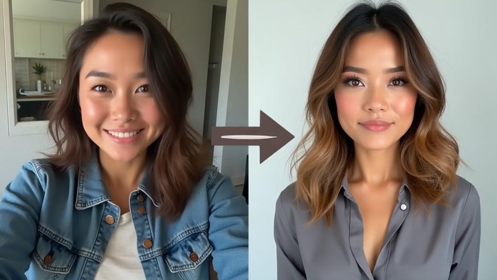 Transformation from casual selfie to professional headshot