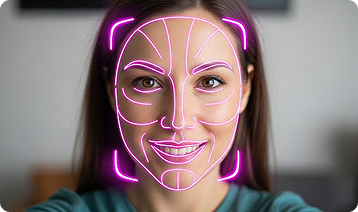 AI outlines face to generate professional headshots